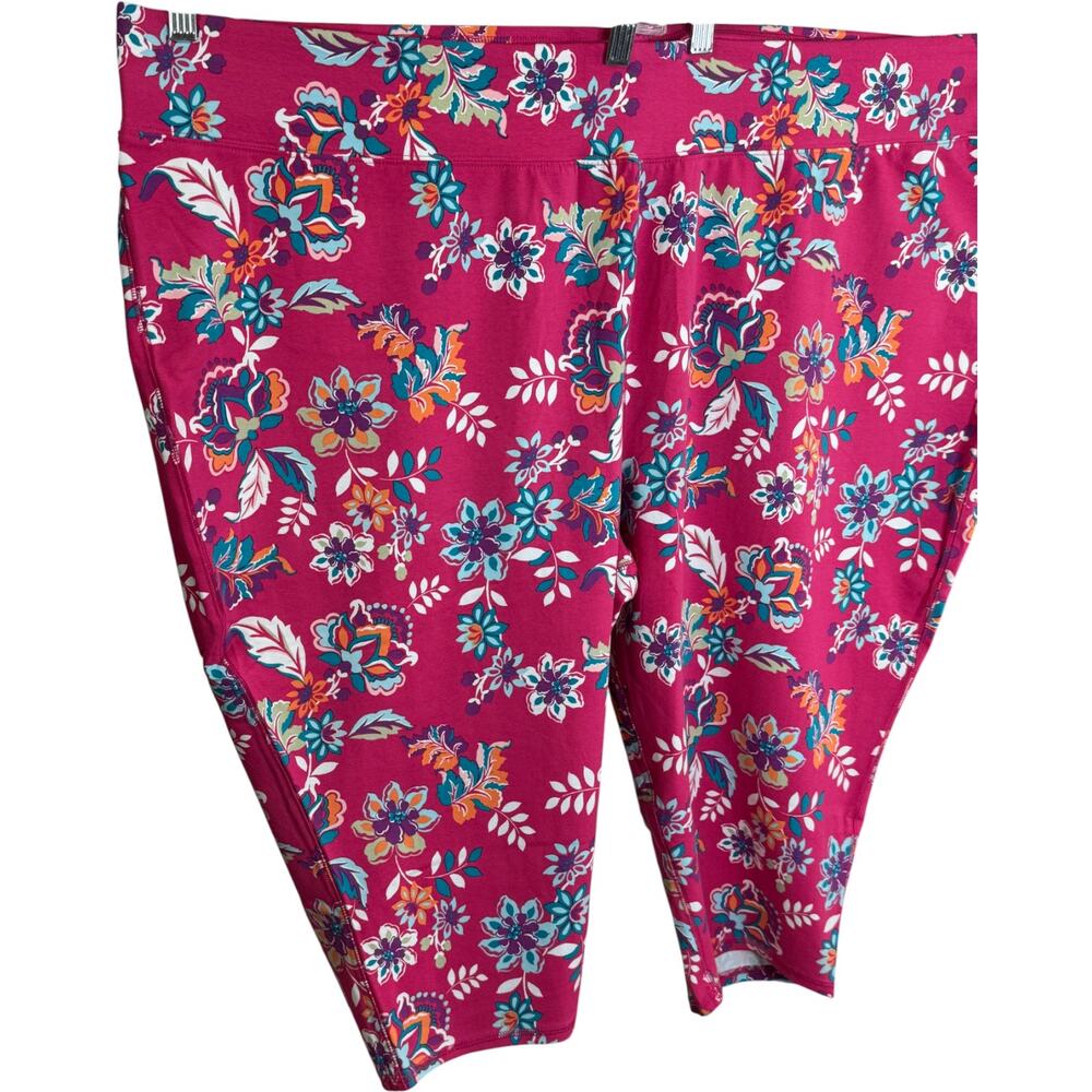 Sport Savvy Regular Printed Jersey Capri Pink Floral 5X Stretch Legging - Picture 4 of 14